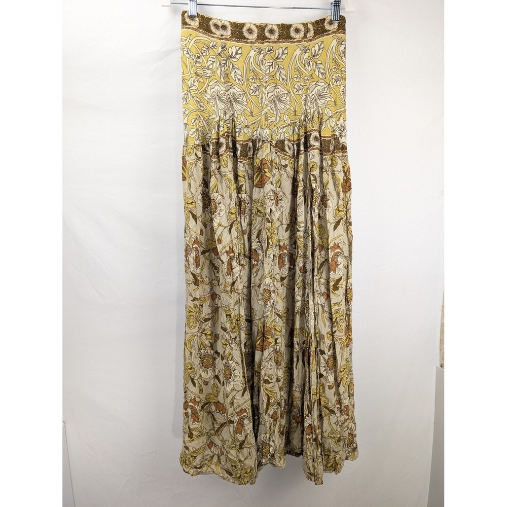 Floral Tiered Fairy Grunge Maxi Skirt Size S Green Cottagecore Forest Boho Indie